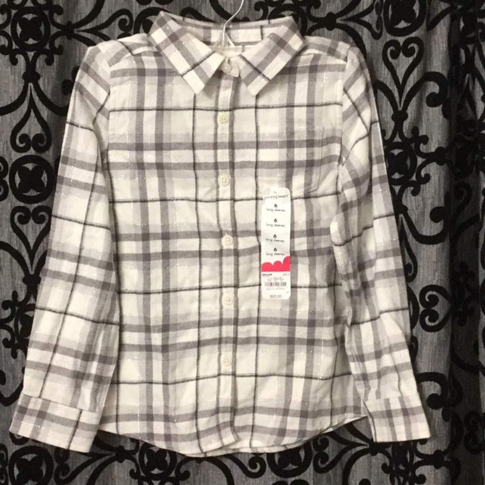 jumping beans Silver Metallic Plaid Button Down